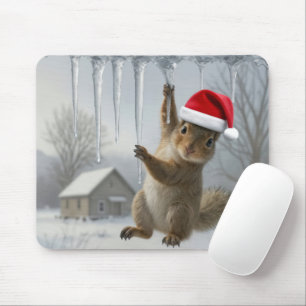 Christmas Squirrel Hanging From an Icicle Mouse Pad