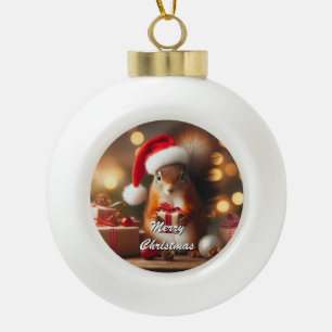 Christmas Squirrel Holding Ornament Customisable