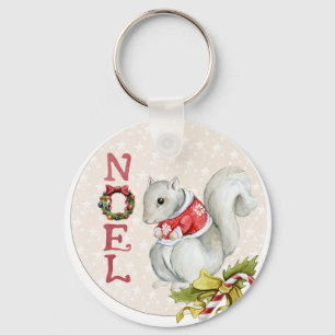 Christmas Squirrel Illustration Key Ring
