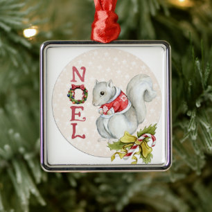 Christmas Squirrel Illustration Metal Ornament