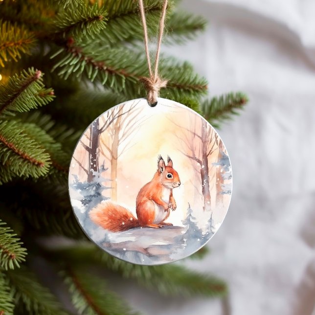 Christmas Squirrel in Winter Woodland Wonderland  Ceramic Ornament (Creator Uploaded)
