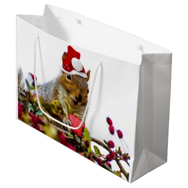 Christmas squirrel large gift bag (Front Angled)