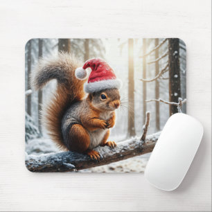 Christmas Squirrel On Snowy Tree Branch Mouse Pad