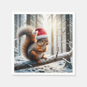 Christmas Squirrel On Snowy Tree Branch Napkin