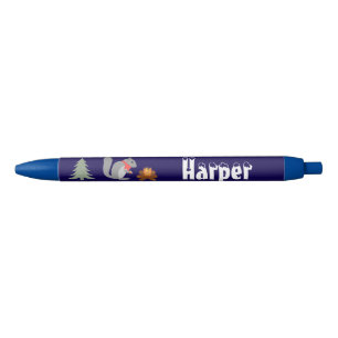 Christmas Squirrel Roasting Hazelnuts on Log Fire Blue Ink Pen