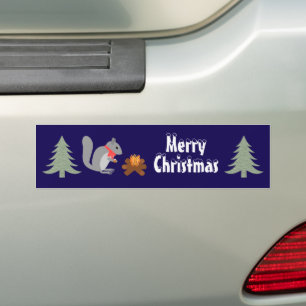 Christmas Squirrel Roasting Hazelnuts on Log Fire Bumper Sticker