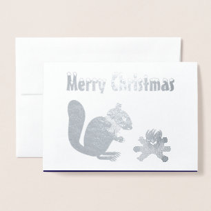 Christmas Squirrel Roasting Hazelnuts on Log Fire Foil Card