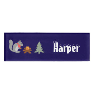 Christmas Squirrel Roasting Hazelnuts on Log Fire Name Tag