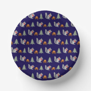 Christmas Squirrel Roasting Hazelnuts on Log Fire Paper Plate