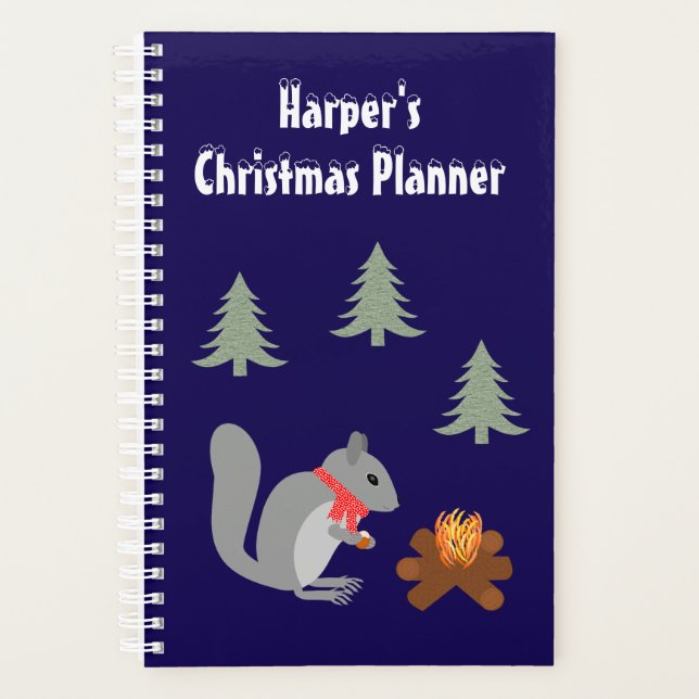 Christmas Squirrel Roasting Hazelnuts on Log Fire Planner (Front)