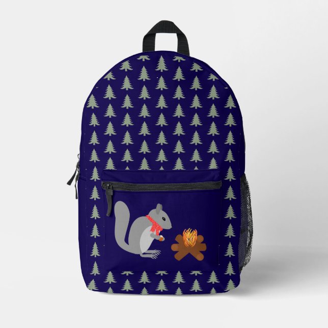 Christmas Squirrel Roasting Hazelnuts on Log Fire Printed Backpack (Front)