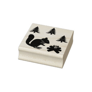 Christmas Squirrel Roasting Hazelnuts on Log Fire Rubber Stamp