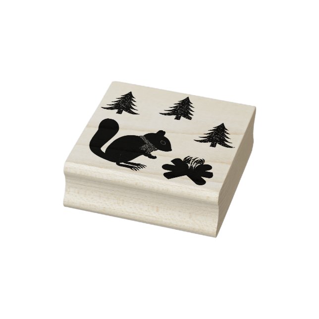 Christmas Squirrel Roasting Hazelnuts on Log Fire Rubber Stamp (Stamp)