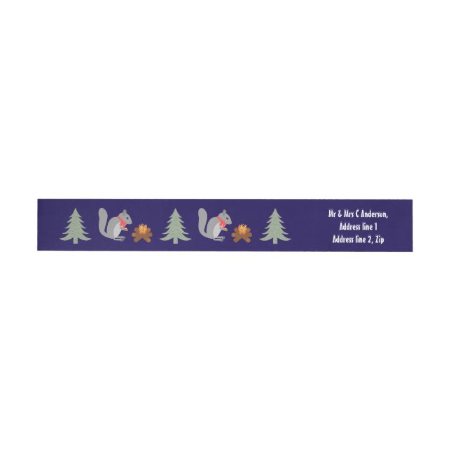 Christmas Squirrel Roasting Hazelnuts on Log Fire Wraparound Address Label (Individual)