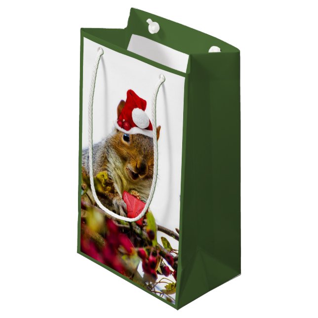 Christmas squirrel small gift bag (Front Angled)