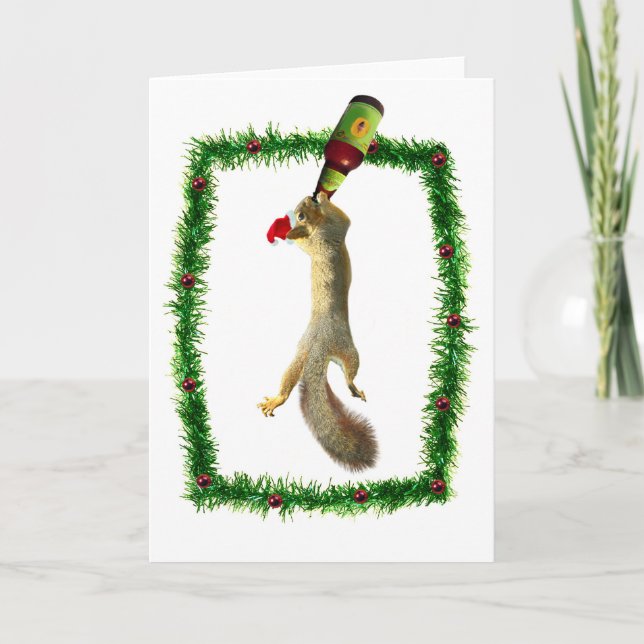 Christmas Squirrel with Beer Holiday Card (Front)