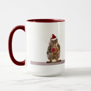 Christmas Squirrel with Candy Cane Mug
