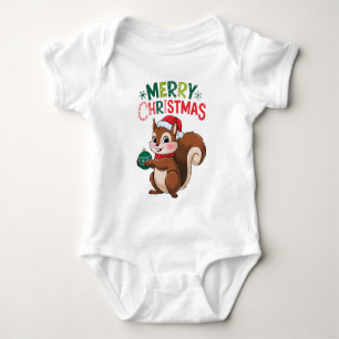 Christmas squirrel with Christmas ball Baby Bodysuit