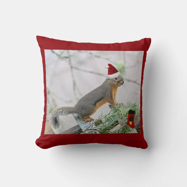 Christmas Squirrel with Christmas Stocking Cushion (Front)