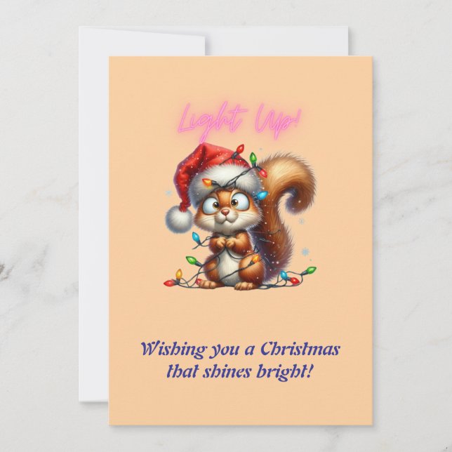 Christmas Squirrel with Festive Lights Card (Front)