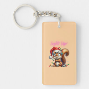 Christmas Squirrel with Festive Lights Card Key Ring
