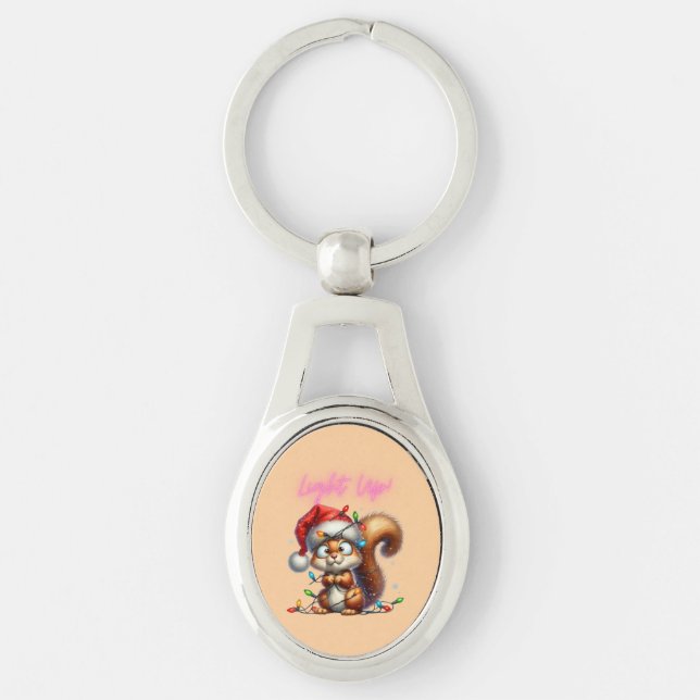 Christmas Squirrel with Festive Lights Card Key Ring (Front)