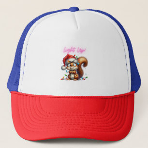 Christmas Squirrel with Festive Lights Card Trucker Hat