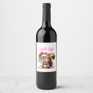 Christmas Squirrel with Festive Lights Card Wine Label