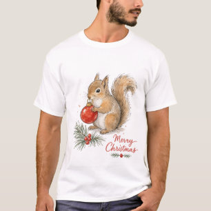 Christmas Squirrel with Red Ornament T-Shirt