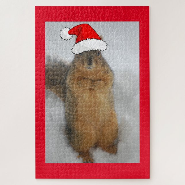 Christmas Squirrel with Santa Hat Jigsaw Puzzle (Vertical)