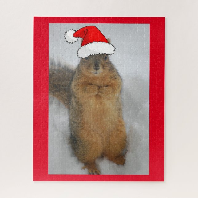 Christmas Squirrel with Santa Hat Jigsaw Puzzle (Vertical)