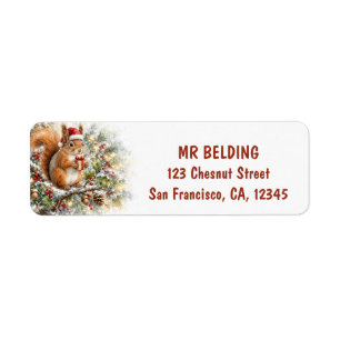 Christmas Squirrel with Santa Hat Watercolor Return Address Label