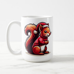 Christmas Squirrel with Santa Hat, Xmas Squirrel Coffee Mug