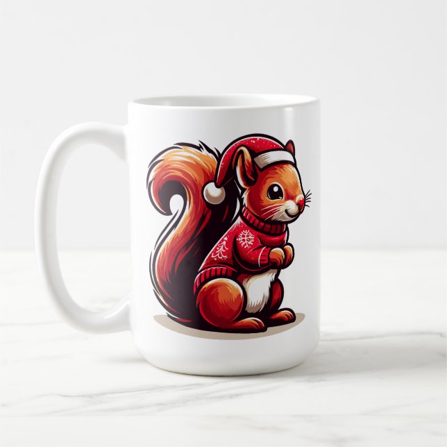 Christmas Squirrel with Santa Hat, Xmas Squirrel Coffee Mug (Left)