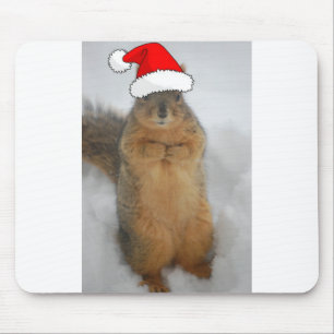 Christmas Squirrel with Santa Mouse Pad