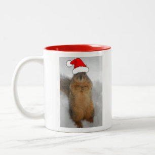 Christmas Squirrel with Santa Two-Tone Coffee Mug