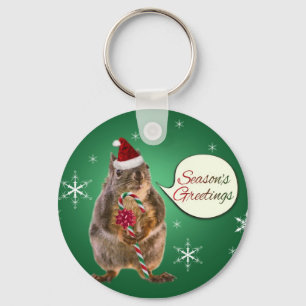 Christmas Squirrel with Snowflakes Key Ring