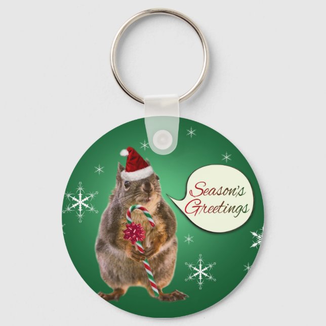 Christmas Squirrel with Snowflakes Key Ring (Front)