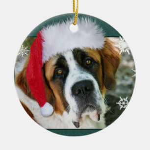 Christmas St. Bernard Dog Photo Ceramic Tree Decoration