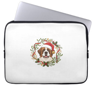 Christmas St Bernard Dog Santa Hat Wreath Laptop Sleeve