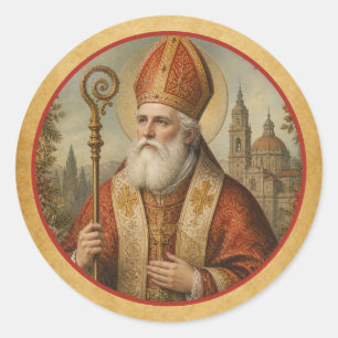 Christmas St. Nicholas Bishop Feast Day Classic Round Sticker