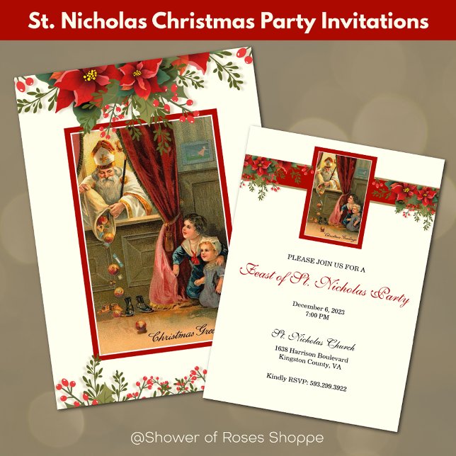 Christmas St. Nicholas Feast Day Party Invitations (Celebrate the Feast of St. Nicholas with our festive Invitations!  Easy to personalize!)