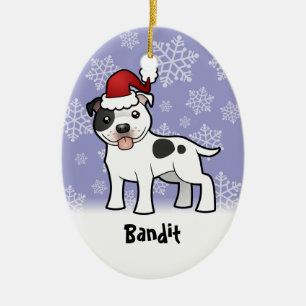 Christmas Staffordshire Bull Terrier (add name) Ceramic Ornament