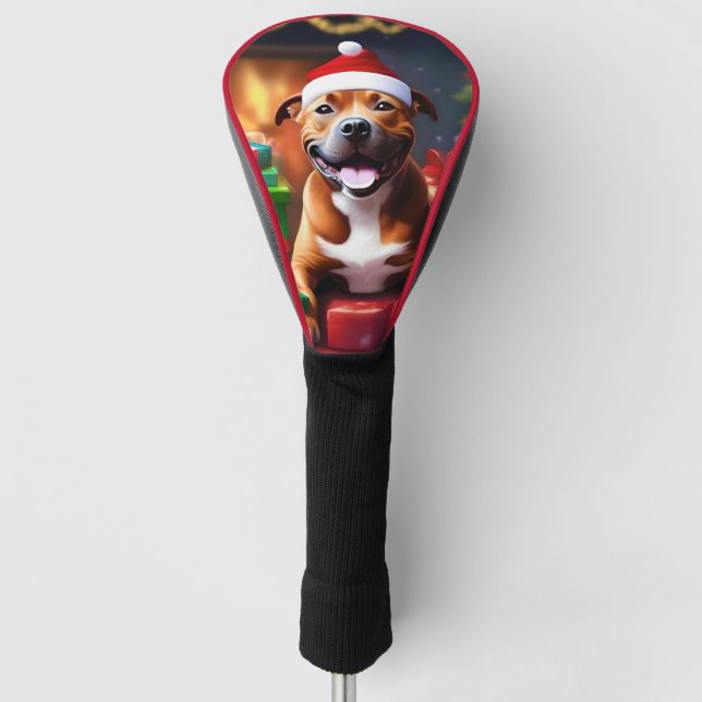 Christmas Staffordshire Bull Terrier,  Golf Head Cover (Front)