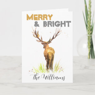 Christmas Stag Deer rustic chic watercolor Merry Holiday Card