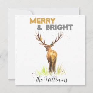 Christmas Stag Deer rustic chic watercolor Merry Holiday Card