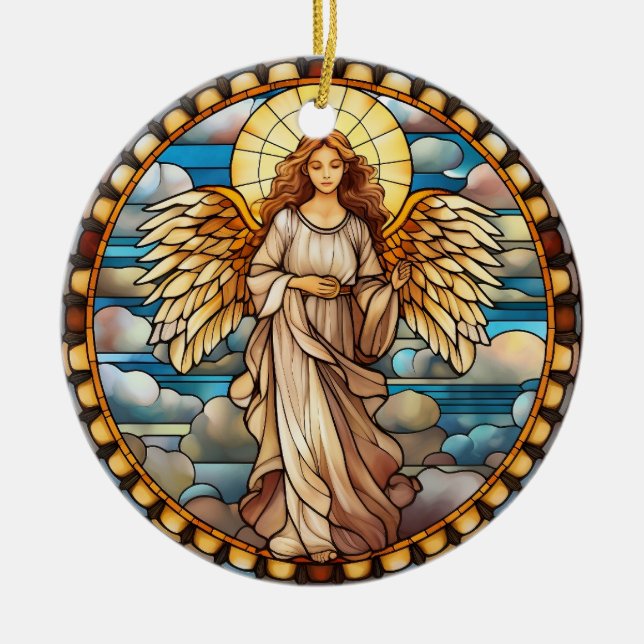 Christmas Stained Glass Angel Ceramic Ornament (Front)