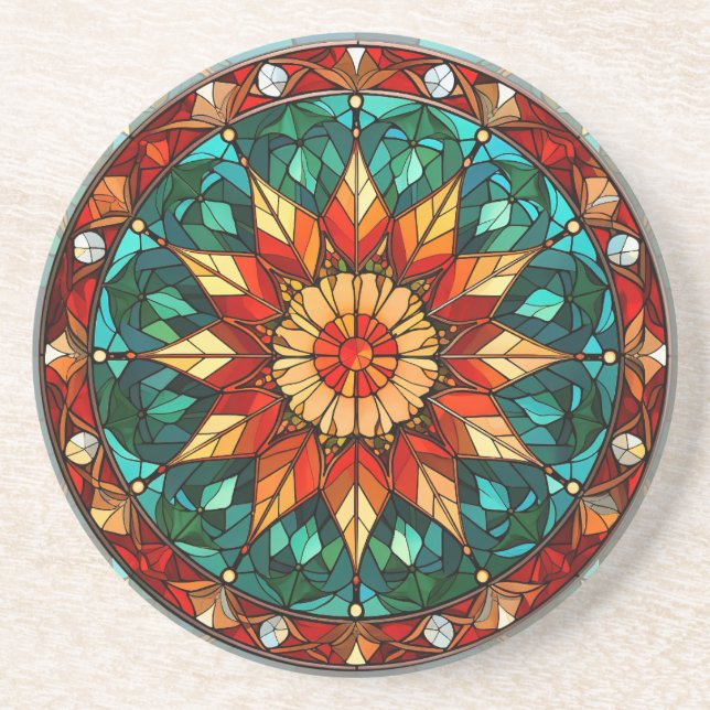 Christmas Stained Glass Hard plastic coaster (Front)