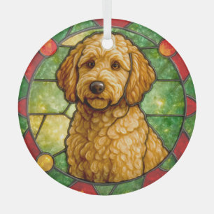 CHRISTMAS STAINED GLASS LOOK LABRADOODLE DOG TREE DECORATION