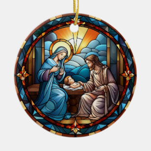 Christmas Stained Glass Nativity Scene Ceramic Ornament